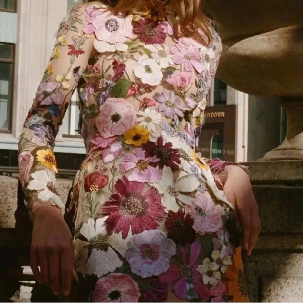 Embroidered Flowers Bell Skirt Mini Dress, Designed With Luxury In Mind, NOW IN! - Picture 4 of 16